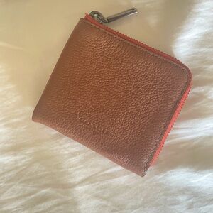 COACH HALF ZIP WALLET IN PEBBLE LEATHER F75172 SADDLE